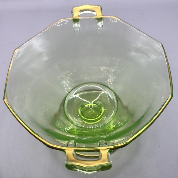 1930 Depression Glass Yellowish Green Compote, Candy Dish - Picture 5 of 9